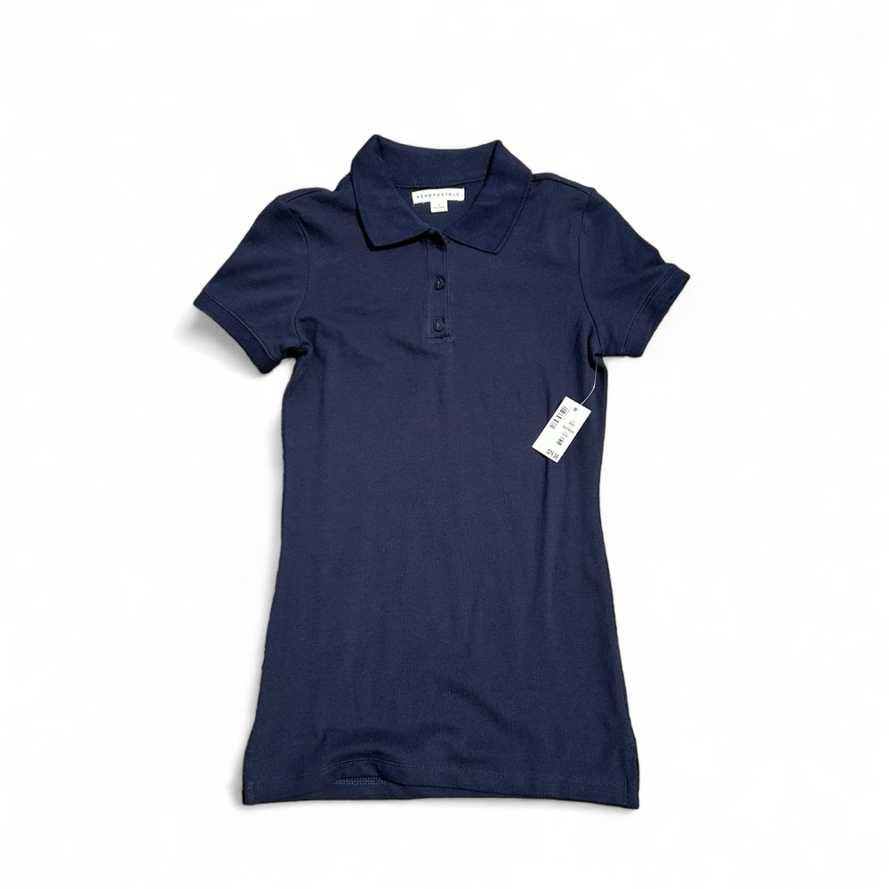 Aero Navy blue uniform short sleeve polo tee shirt pique size small